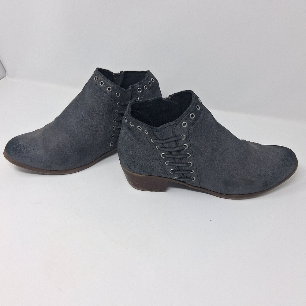 Minnetonka grey leather suede ankle boots small heels 9 western boho Festival